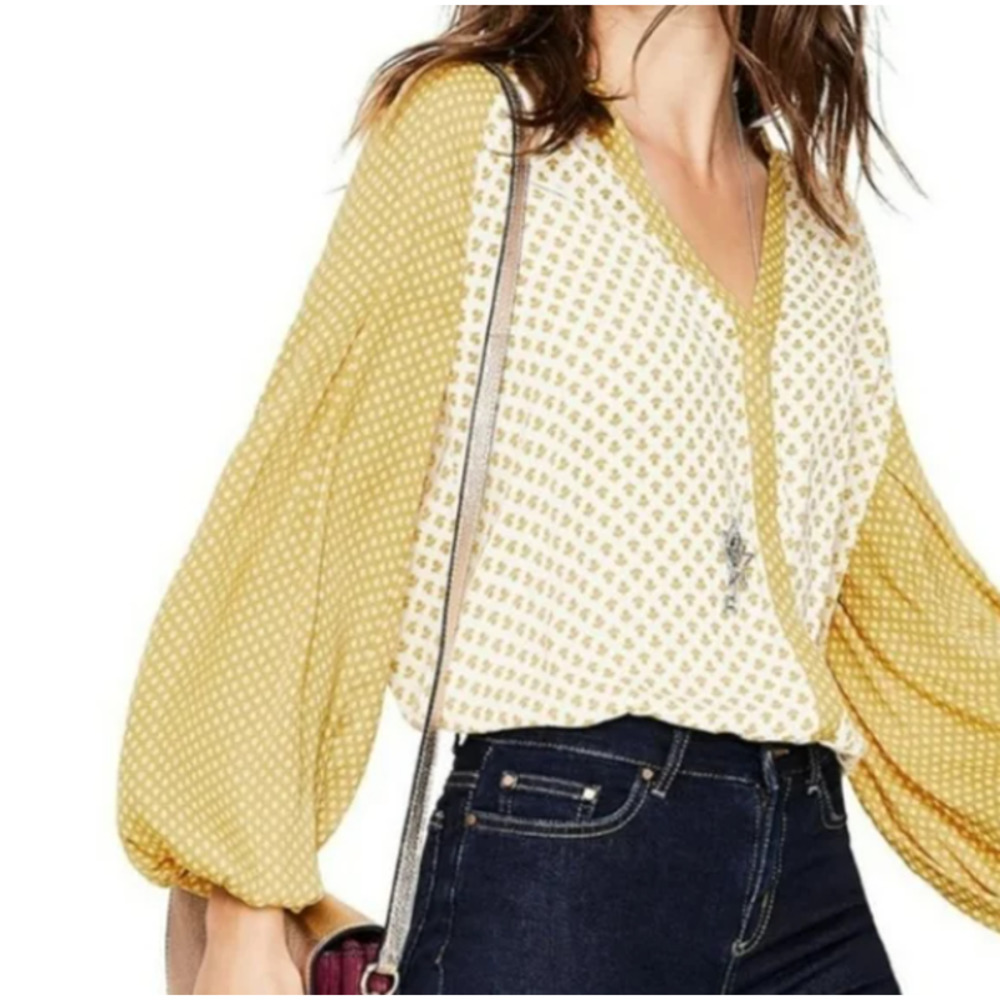 Boden Top Womens Size 14 Floral Printed Harriet Button up Blouse Golden Yellow